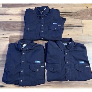 Lot of 3 Workrite FR Ultra Soft Shirts L Flame Resistant KONE Logo Navy